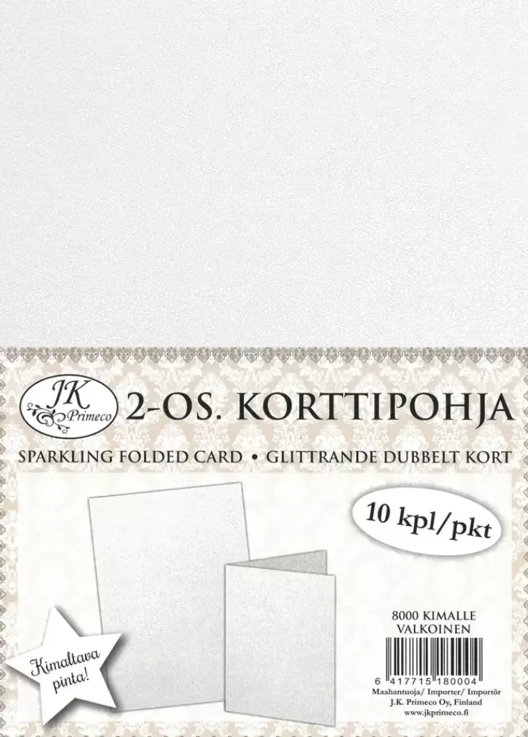 J.K. Primeco 2-Os. Korttipohja Kimalle Valkoinen 10Kpl Discount
