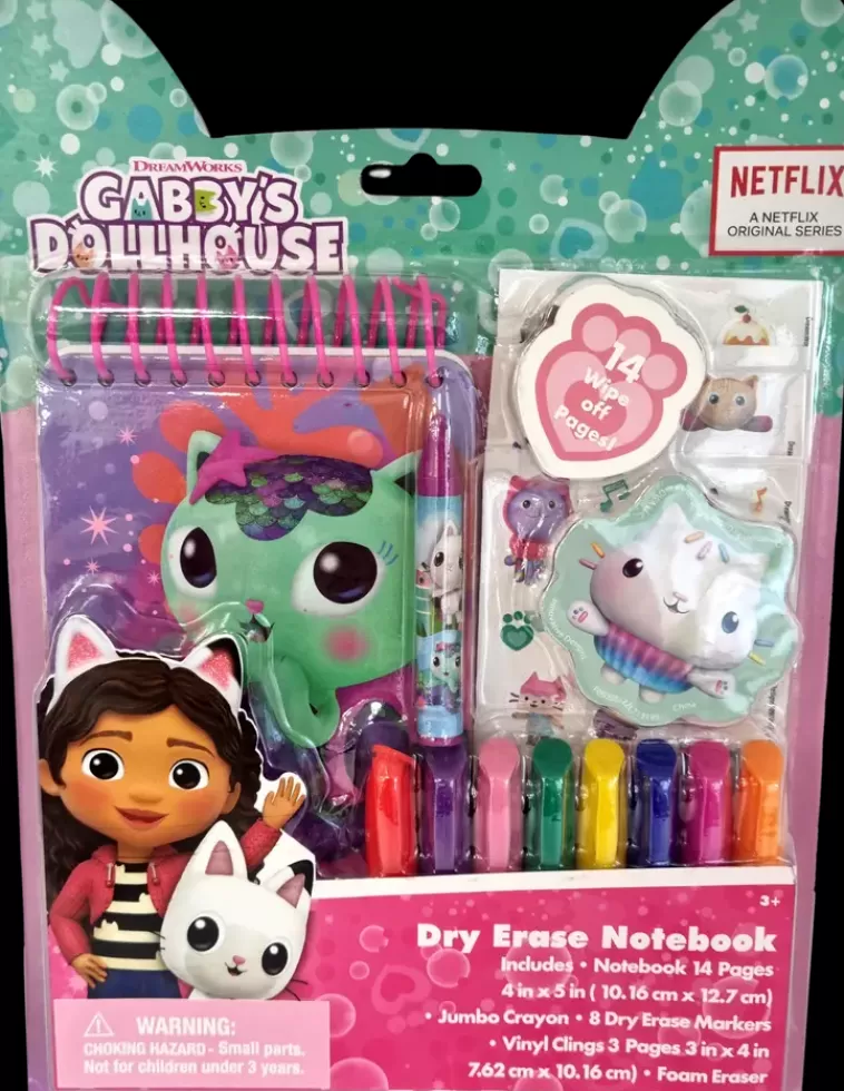 Gabby's Dollhouse Dry Erase Set, Sis. Muistikirja, Varivahaliitu, 8 Dry Erase Tussia, 3 Vinyylitarra-Arkkia Ja Pyyhin Hot