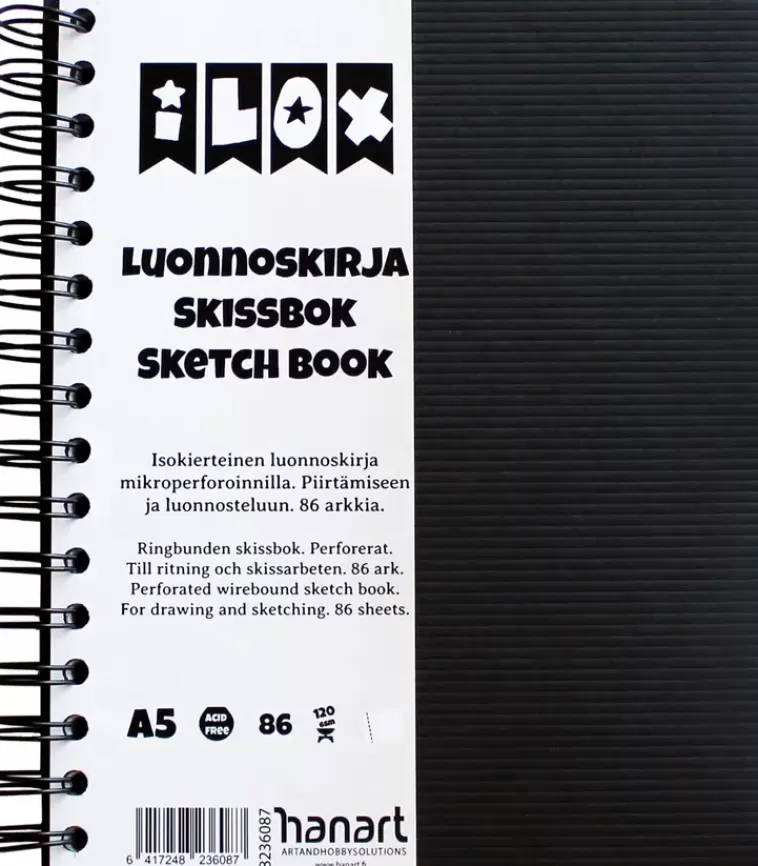 Ilox Kierreluonnoskirja A5 120G(86) Musta Design Discount