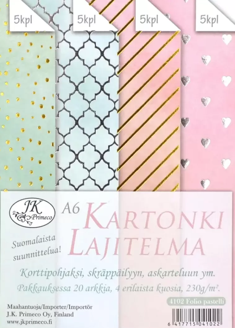 J.K. Primeco Kartonkilajitelma A6 Folio Pastelli 20 Ark Hot