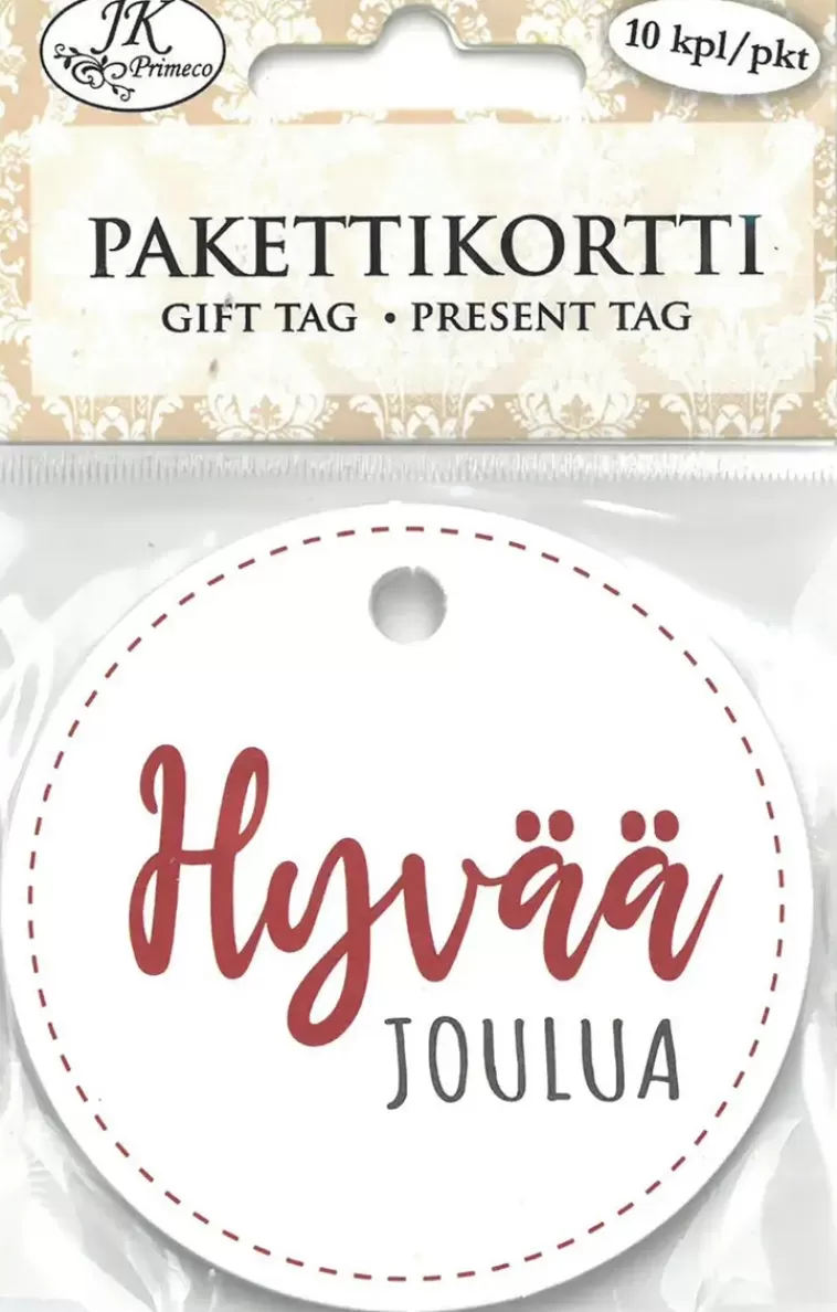J.K. Primeco Pakettikortti Pyorea Jouluteksti Valkoinen 10 Kpl Sale