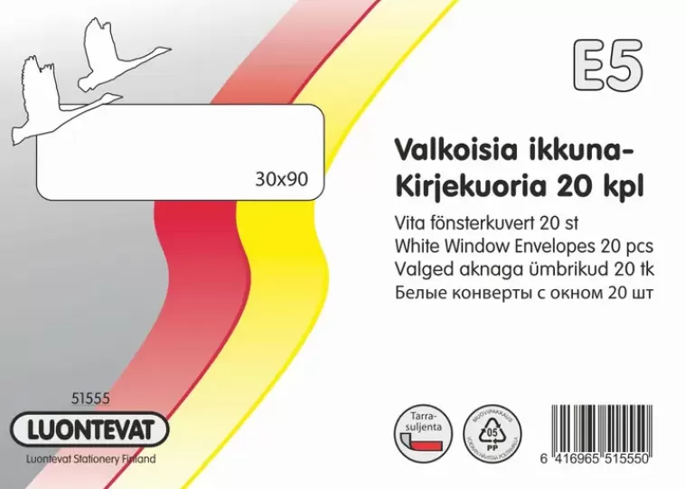Luontevat Ikkunakirjekuoria E5 Valkoinen 20Kpl Flash Sale