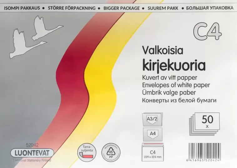 Luontevat Kirjekuori C4 50 Kpl Valkoinen Tarrasuljenta Hot
