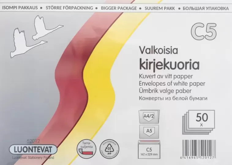 Luontevat Kirjekuori C5 50 Kpl Valkoinen Tarrasuljenta Cheap