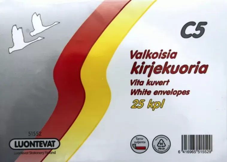 Luontevat Kirjekuoria C5 Valkoinen Tarrasuljenta 25Kpl Cheap