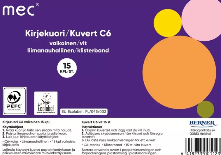 M.E.C Mec Kirjekuori C6 Valkoinen 15Kpl Best Sale