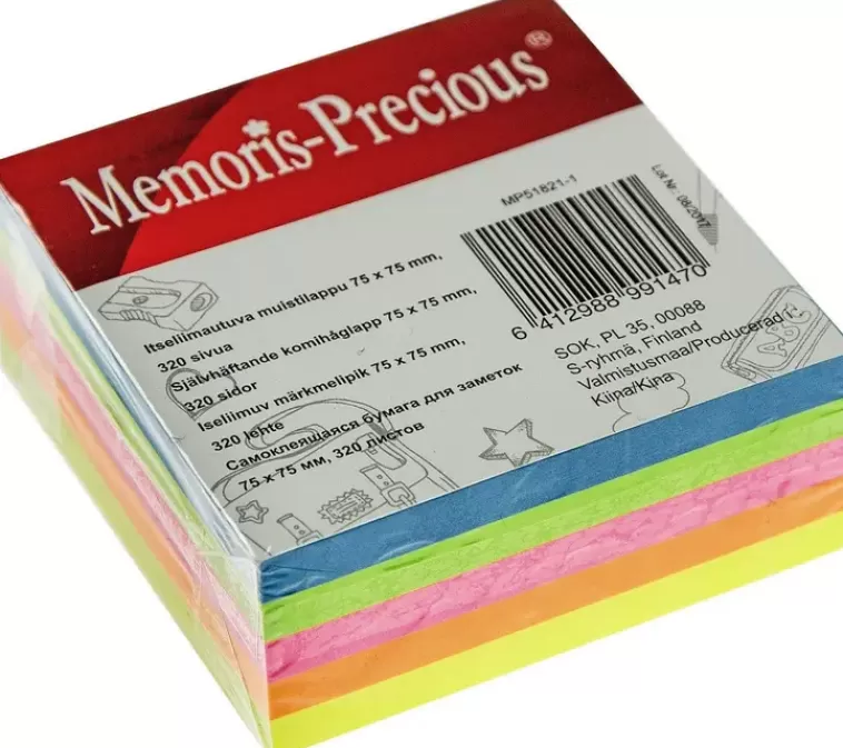 Memoris Precious Muistilappu Neon 75X75Mm 320Kpl Discount