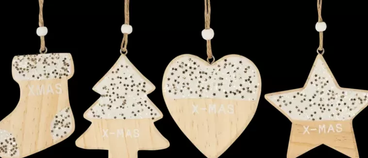 NNX Roikkuva Puukoriste Glitterilla, Erilaisia Store
